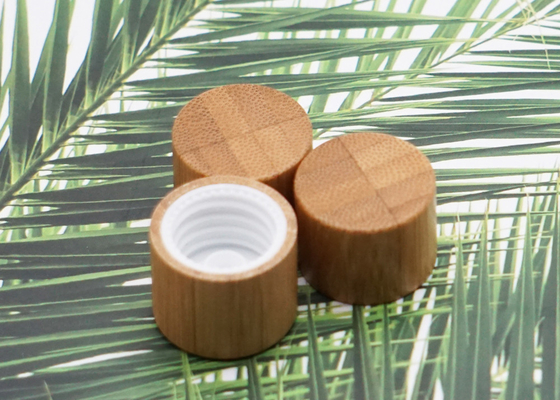 Cilindro plástico coberto de bambu cosmético 18mm 15mm do tampão de parafuso para garrafas