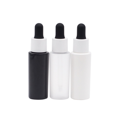 Garrafa de óleo essencial vazia plástica cosmética preto e branco da garrafa 30ml do conta-gotas