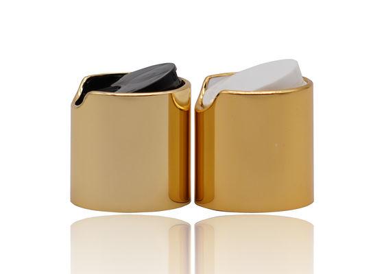 qualidade  Cosmetic Aluminum Shiny Gold Disc Top Cap Black Or White PP Disk Cap 24mm fábrica